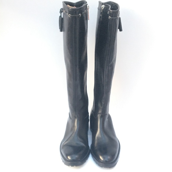 NWT US 6 36.5 Lorenzo Banfi Women’s Leather Tall Boots With Zipper Black Shoes
